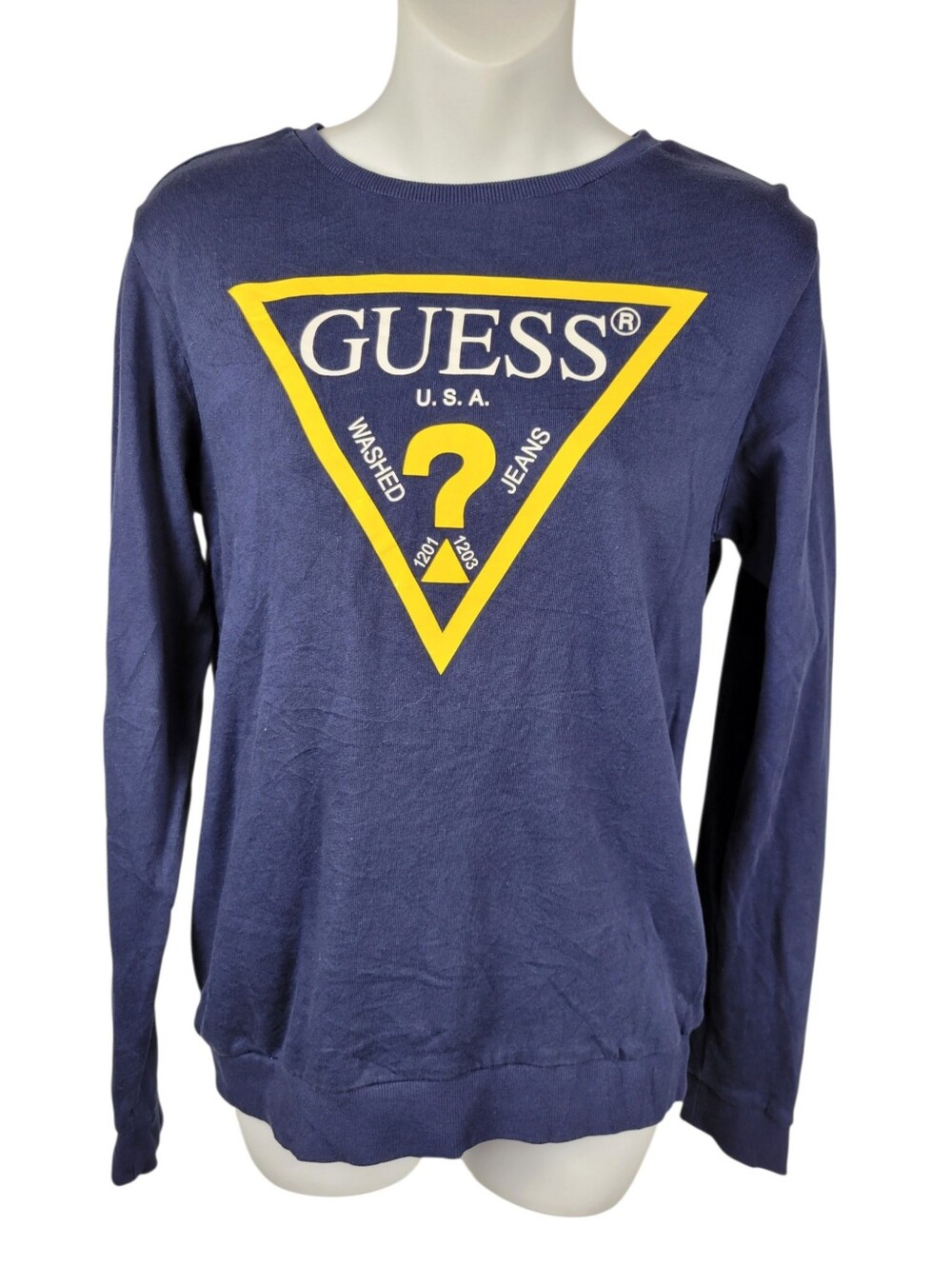Y2K Guess Navy Blue & Yellow Classic Logo Sweatshirts Top Size: Small